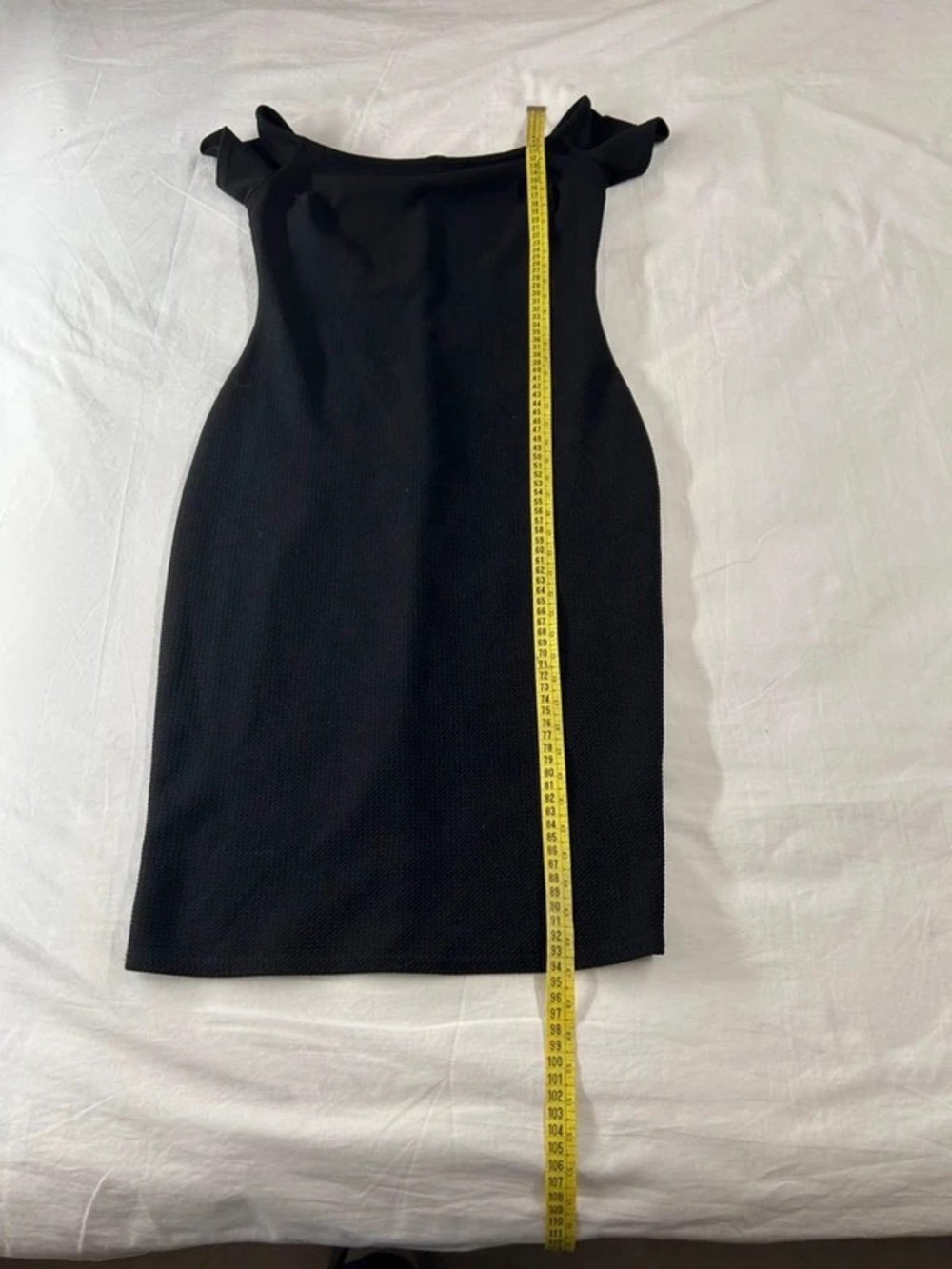Off-Shoulder Black Midi Dress with Subtle Ruffle Shoulders - Picture 5 of 7